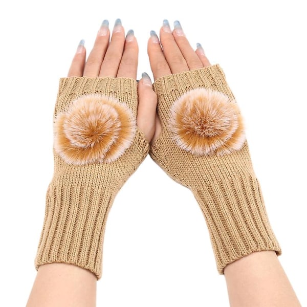 1 par stickade handskar plyschboll halvfingrar Fingerlös design kvinnor vinter varma casual för dagligt bruk Qinhai