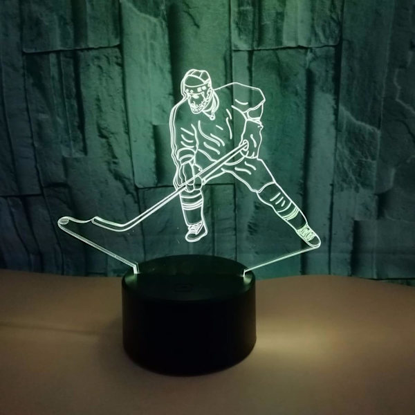 WJ Hockey Player Mönster, 3D Illusion Lamp, 3D Nattljus 3D LED Nyhet Födelsedag Semester Ljus Present Touch Fjärrkontroll Leksak