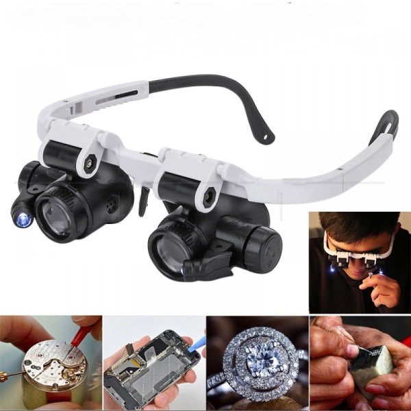 Pannbandsglasögon med LED-ljusförstoringsglas 8X 15X 23X Watch Smycken Optisk linsglasförstorare