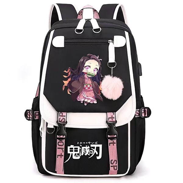 1 st Demon Slayer Anime Hero Prints Nylon Ryggsäck, Stor Kapacitet Flerfunktionell Ryggsäck För Skola, Arbete, Vandring, Shopping, Resor Och Camping Black white 2