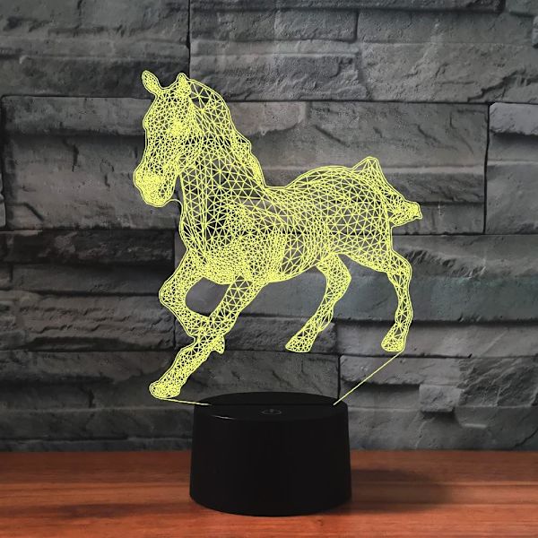 WJ 3D Hest Nattlys Bordlampe Optisk Illusjon Lamper 16 Fargeskiftende Lys LED Bordlampe Jul Hjem Kjærlighet Bursdag Barn Barn Dekor Leke Gave