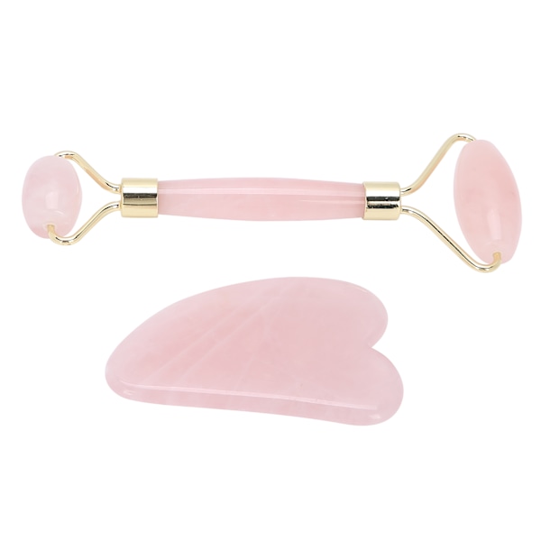 Ansiktsrullesett Rose Quartz Ansiktsmassasjer Anti-aldring Rynke Gua Sha Skjønnhetsverktøy (Golden )