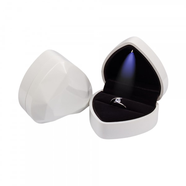 Hjärtformad LED-ring presentförpackning med sammetsinredning - Elegant smyckeskrin för bröllop, förlovning, frieri, födelsedag & årsdag white