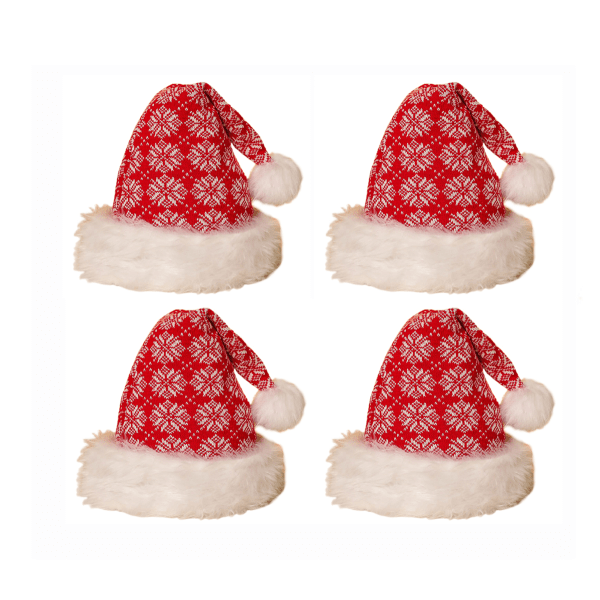 4Pack Christmas Hat Cartoon Hat Luxury Plush Hat for Christmas Costume Party and Holiday Event（Red Snowflake Plush Hat）