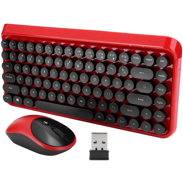 SHUJIK Universell Trådlös Tangentbord Mus Set Punk Stil Spel Mus Tangentbord för Dator Bärbar Dator (röd)