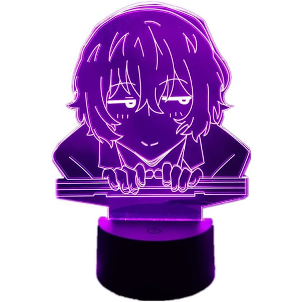 WJ Anime Lampa Bungo Stray Dogs Osamu Dazai Figur 3D Nattlampa för Barn Touch/Fjärrkontroll RGB 16 Färgförändringar Rum Dekor Nakahara Chuya