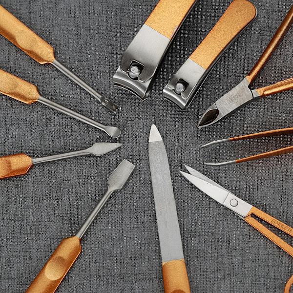 10-delad orange nagelklippare set PU-skönhetsset nagelförbättringsverktyg set
