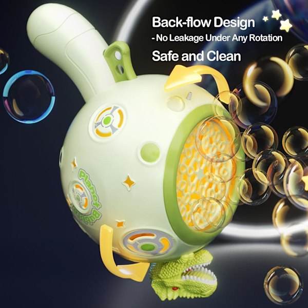 Grön Dinosaurie Elektrisk Uppladdningsbar Bubbelpistol Maskin Blaster med 500ml Bubbellösning Flaska & LED-lampor, Automatisk Bubbelmaskin orange