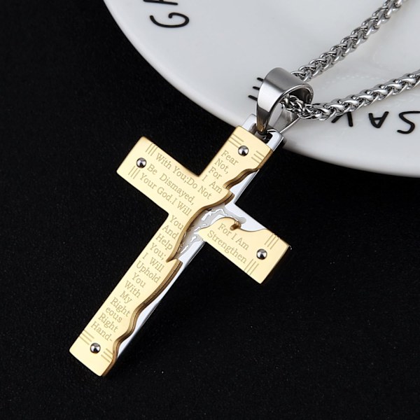 Herre Rustfrit Stål Jesus Kristus Krucifiks Kors Herrens Bøn Vedhæng Halskæde B 18K Gold