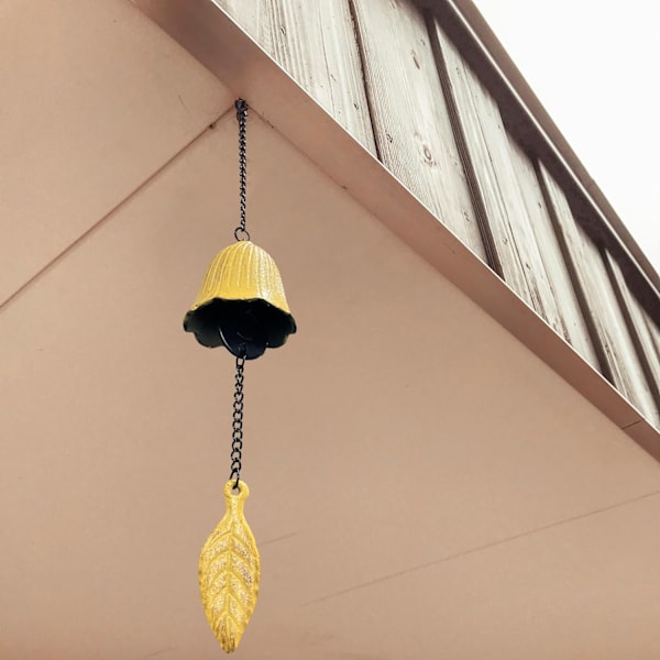 Lycklig Japansk Traditionell, Gjutjärns Välsignelse Tempel Vindspel, Utomhus Små Vindspel, Patio, Balkong, Utomhus Trädgårdsklocka, IronW small-yellow