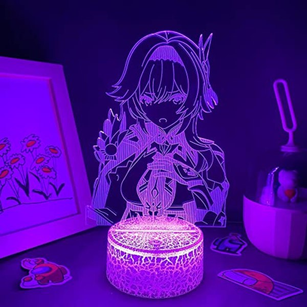 CLYARTPS - Genshin Impact Spilfigur EULA 3D Natlampe Led Lava Lampe Fødselsdagsgave til Ven Gaming Room Bord Farverig Dekoration Jul