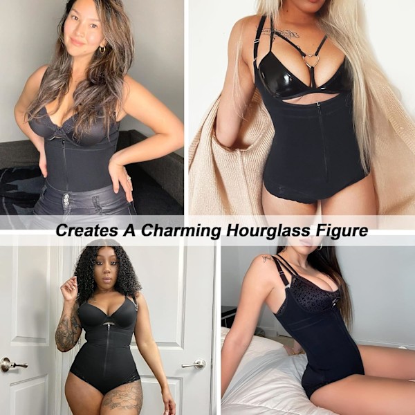 Shapewear för kvinnor Tummy Control Fajas Colombianas Body Shaper Zipper Open Bust Bodysuit M Black