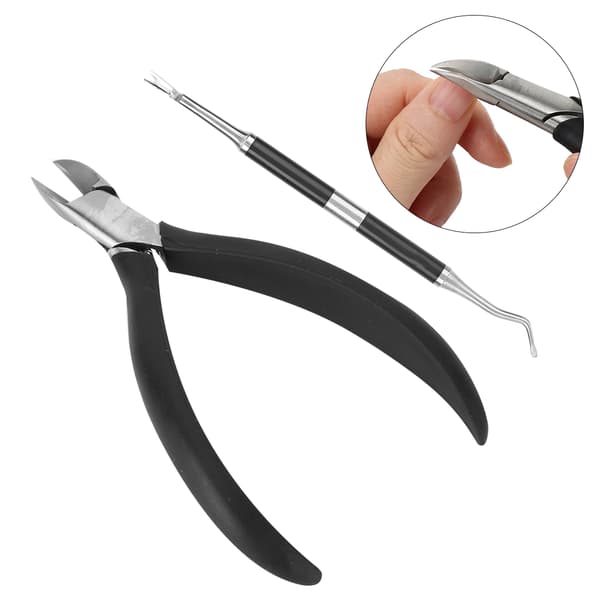 2 st Ingrown Nail Clipper Cuticle Pusher Set Silikonhandtag Nipper Clipper KitSvart
