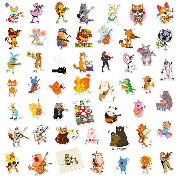 Animal Concert Cartoon Small Animals Stickers, set med 50, vattentät och UV-beständig, perfekt för alla dina prylar