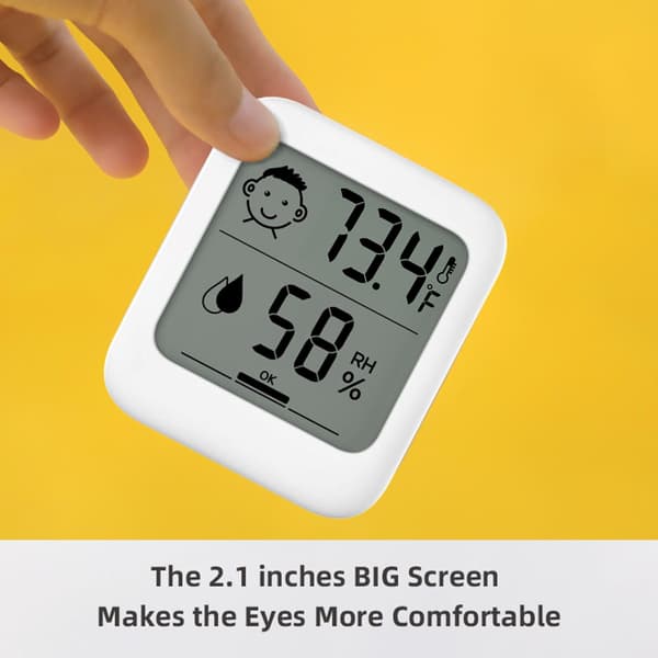 1 stk. Digitalt Termometer Hygrometer med Komfortansigtsdisplay, Multi - Montering (Stativ, Magnet, Ophæng), Simpelt Design til Infektiøs white