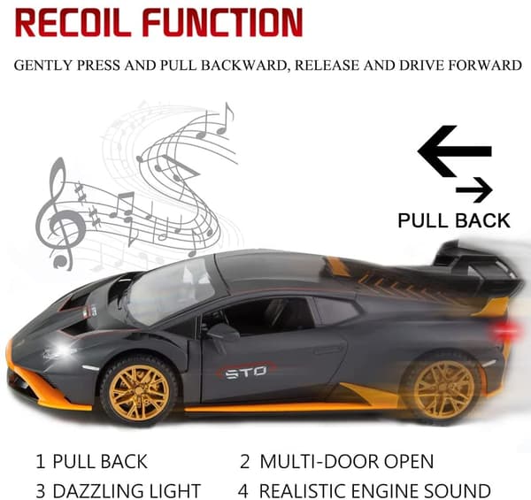 1:24 Legering Die Cast Bilmodel til Lamborghini Huracan STO 2021, Træk Tilbage Bilmodel Legetøjsgave til Børn 3 til 12 År Gamle