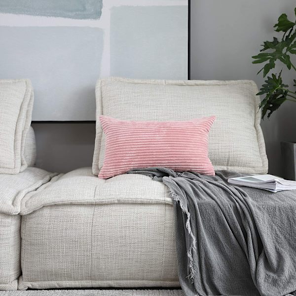 Rosa slängkuddar Euro Sham Randig manchester sammet Slagkuddsöverdrag Cover för soffa, 24 x 24 tum (60 cm), set med 2, baby