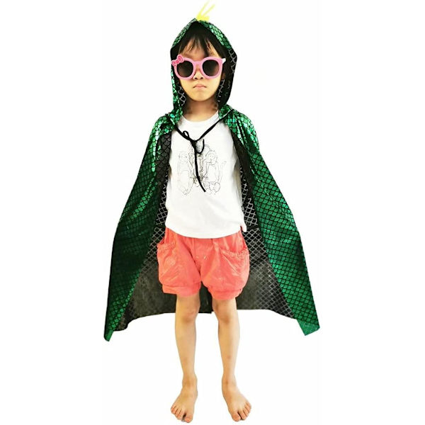 Dinosaur Kostumer Grøn Drage Kappe Halloween Klæd Ud Tøj 3-8 År Gammel Hooded Green Cloak