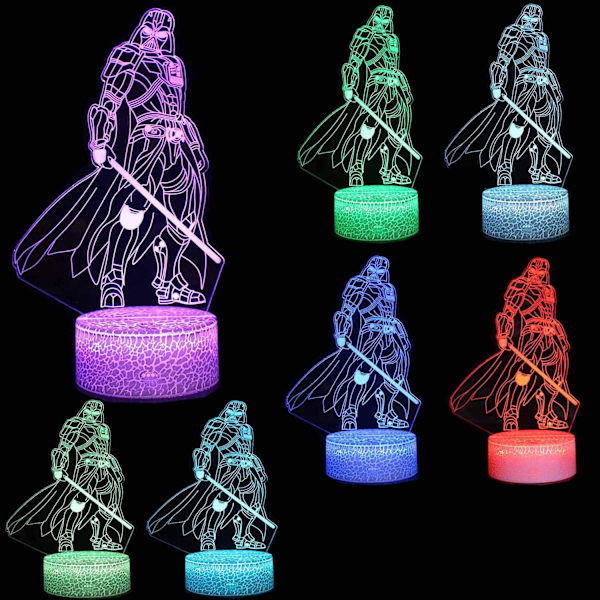 WJ 3D illusjonsnattlys fire mønster 16 fargeendring dekorlampe skrivebordslampe lampe for barn barn superhelt 3 Darth Vader-gruppen