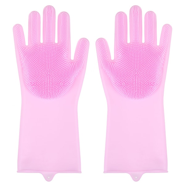 Diska silikonhandskar Köksborsthandskar Magic Cleaning Gloves Rosa 160g (PVC-förpackning)