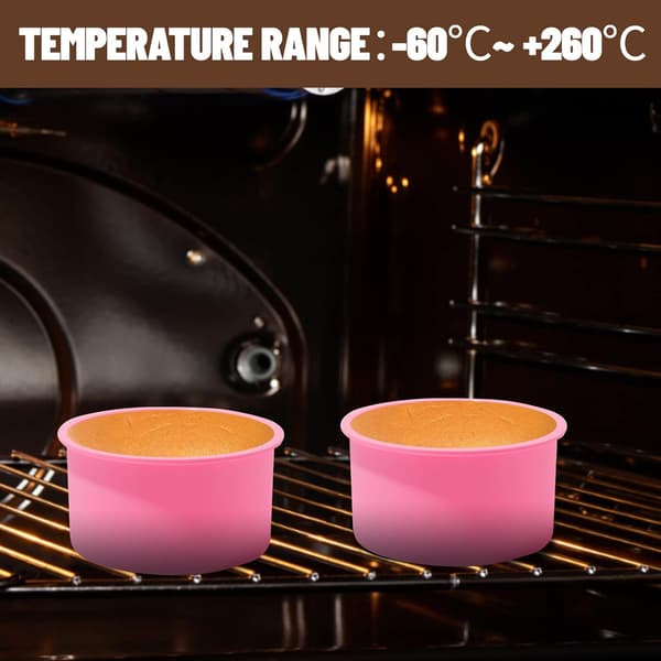 Silikon Mini Runde Kageforme, 4 Tommer, Pink, Sæt af 6 Pink