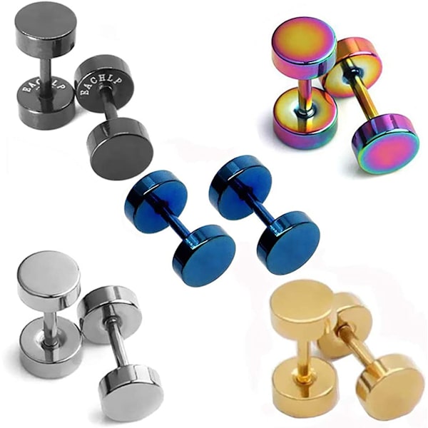 Dot Øreringe, Højpoleret Kirurgisk Stål Skrue Flade Tilbage Disk Stud Øreringe til Kvinder Mænd Pakke med 5 Par (6MM)