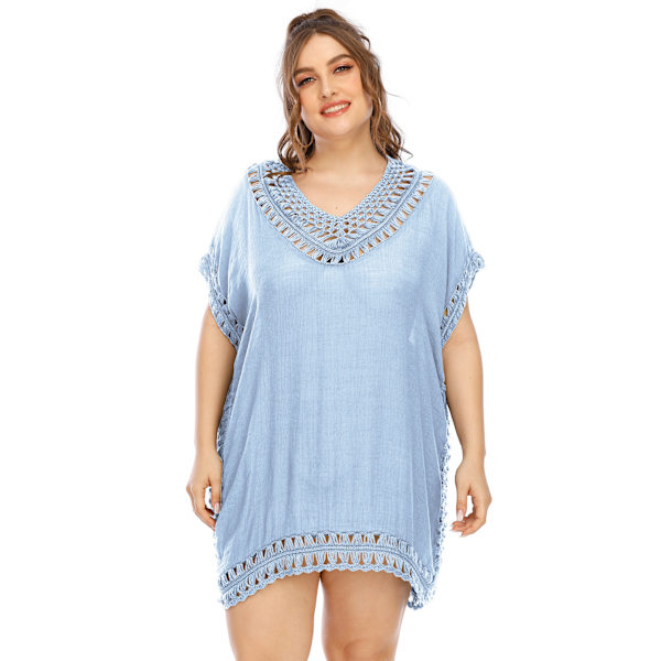 Wekity Badkläder Cover Ups för Kvinnor Virkad Strand Coverup Baddräkter för Storlek XL-XXL (Himmelsblå)