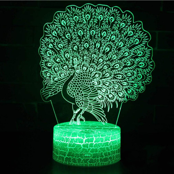 Qinwei Peacock 7 färgskiftande nattlampa 3D Atmosphere Bulbing Light 3D Visual Illusion LED-lampa för barn Jul Födelsedagspresenter