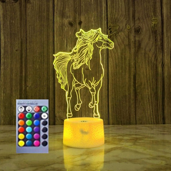WJ 3D Hest LED nattlys Lampe illusjon nattlys 16 fargeendring bord skrivebordsdekorasjon gave akryl flat ABS-base USB-kabel leketøy
