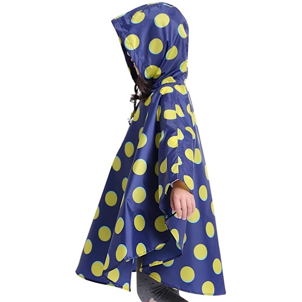 Børns Regn Poncho Hættejakke Regnfrakke, Blå Polka Dot, M