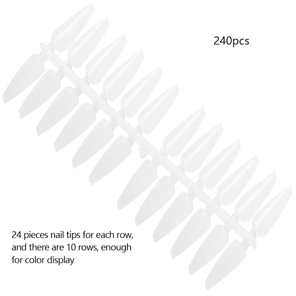 240PCS Fällbara platta bakspetsade nagelspetsar Manikyr färgdisplay övningsverktyg (transparent)