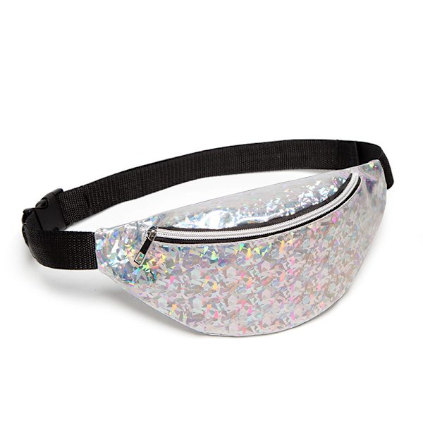 Blank Holografisk Midjeväska Vattentät Neon Midjeväska Resa Karneval Vandring Utomhus Midjeväska Silver