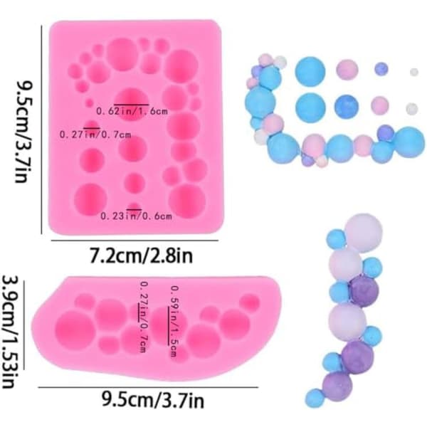 2 stk. 3D perle- og halvkugleformede silikonefondantforme - halvkugleformede bobleformer til kagedekoration, chokolade, slik, sukker, cu