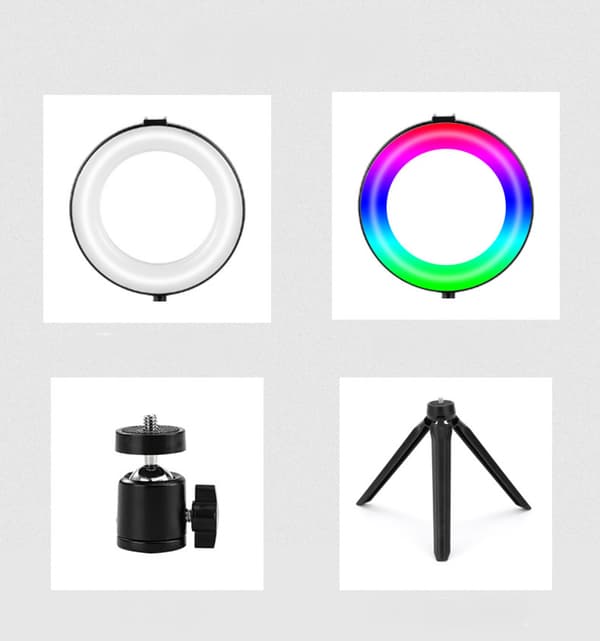 6\" Selfie Ring Light med stativ, dæmpbar RGB LED-bordlampe til kamera