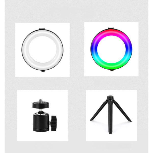 6\" Selfie Ring Light Med Stativ, Dimbar RGB LED-bordslampa Kameraringljus