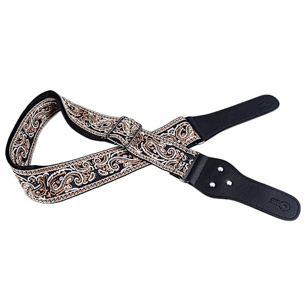Gitarrrem med broderi, breddad justerbar axelrem med plektrum för akustisk elgitarr bas brun