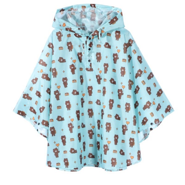 Børns Regn Poncho Hætte Jakke Regnfrakke, Lyseblå Bjørn, XL
