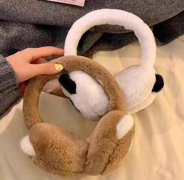 Søde Kattepote-øreklapper - Hjerteformet Mønster Foldbare Bløde Plys Ørevarmere, Bløde Fluffy Ørekopper til Kvinder, Hyggelig Vinter Udendørs Ørevarmer Beige-brown