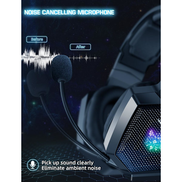 Gamingheadset med mikrofon, spelhörlurar kompatibla med PS4 PS5 Xbox PC med RGB-lampor, Playstation-headset med brusreducering
