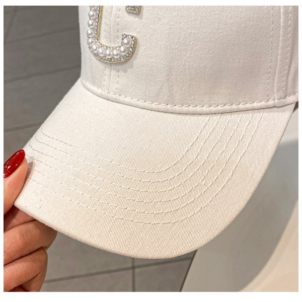Dotpet Rhinestone C-bogstav Justerbar Baseball Cap (Mørk Beige)