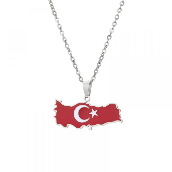 Damhalsband, Turkiet Karthänge Halsband i rostfritt stål Tillbehör Karta Geometriskt hänge Smycken i etnisk stil（stålfärg）