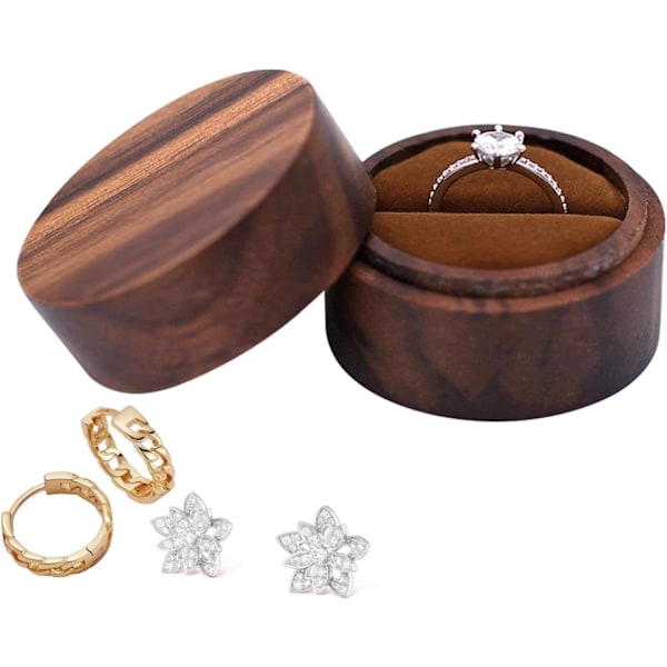 Ringbox i trä, rund vigselringhållare, retro smyckeskrin i svart valnöt, elegant organizer med magnetisk stängning one