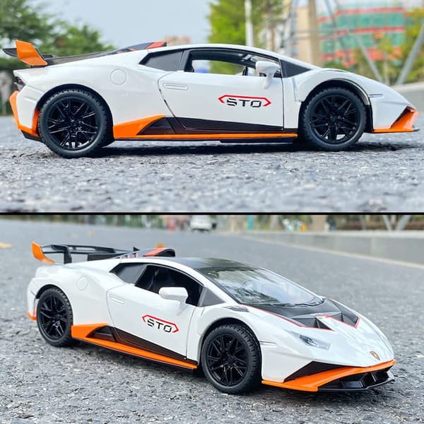 1:24 Legering Die Cast Bilmodel til Lamborghini Huracan STO 2021, Træk Tilbage Bilmodel Legetøjsgave til Børn 3 til 12 År Gamle