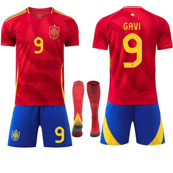 2024 Europamästerskap Champions  UEFA Europamästerskap Barn Fotbollströja Kit Spanien Hemma Nr 9 GAVI Hemma XXL No.9