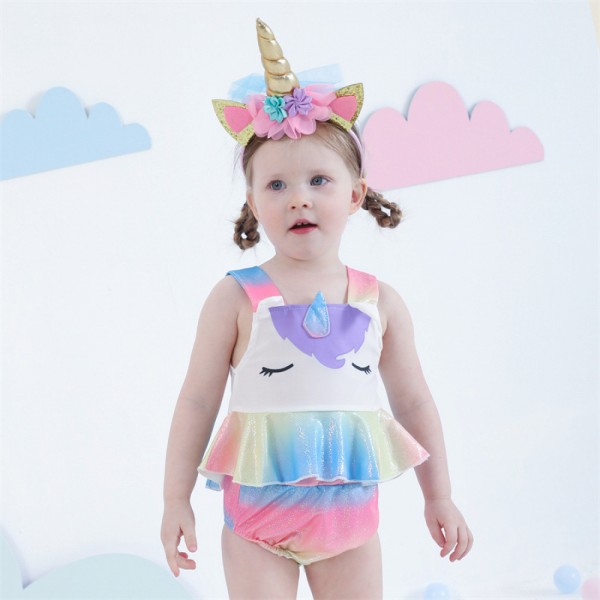 AVEKI Flickor Enhörning Badkläder Baddräkter Flickor Volang Tankini Bikini Tvådelad Badkläder Strandkläder, 5-6 År, Regnbåge