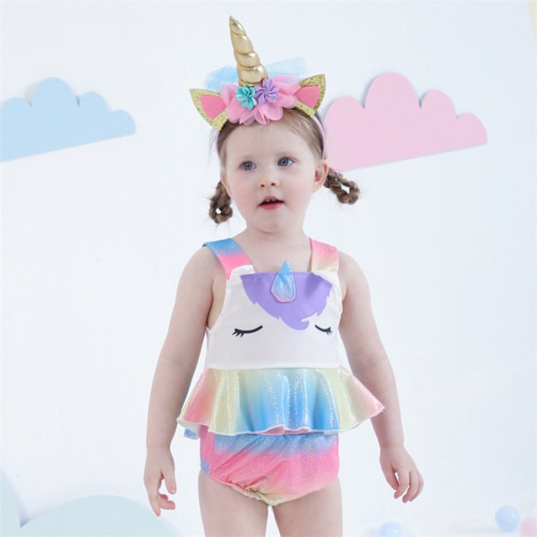 AVEKI Pige Unicorn Badetøj Badedragter Pige Ruffled Tankini Bikini Todelt Badetøj Strandtøj, 0-6 Måneder, Regnbue