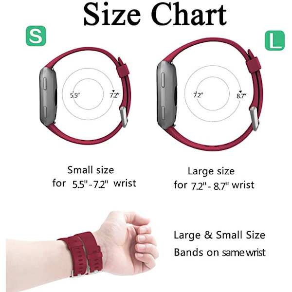 Den smarte urrem er kompatibel med Fitbit versa Smartwatch, versa 2 og versa Lite se ure til kvinder og mænd（Rød-S）