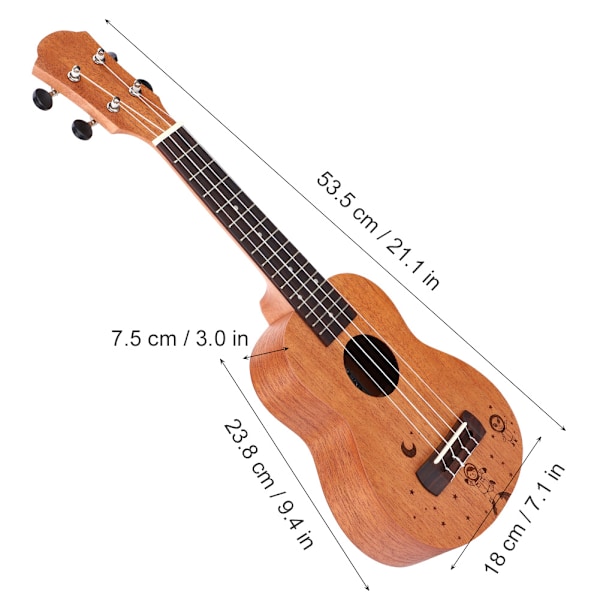 Bærbar holdbar 21\" Astronaut Design Mahogni Sopran Ukulele Gave