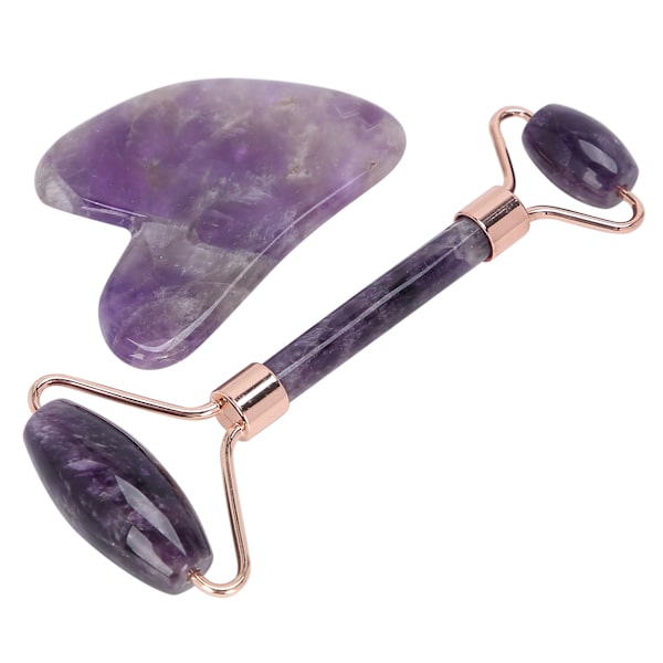 Bærbar ansiktsmassasjerull, ansiktsmassasjerull, hjerteformet Gua Sha-tavlesett (ametystrull, hjerteformet Gua Sha-tavle)