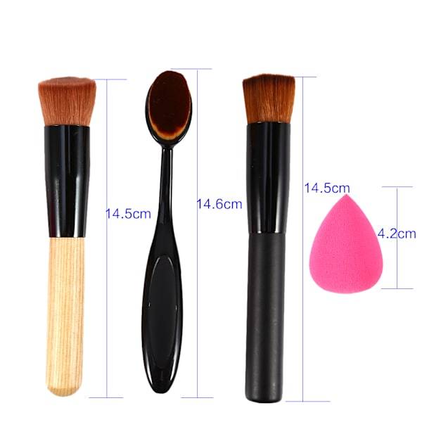 Kosmetiska borstar set tandborste smink rouge foundation borste & puderpuff & canvas väska
